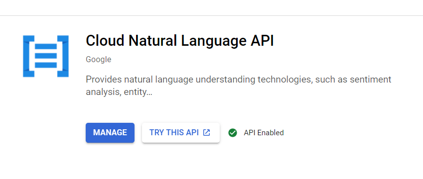 GCP Console NLP API 啟用畫面