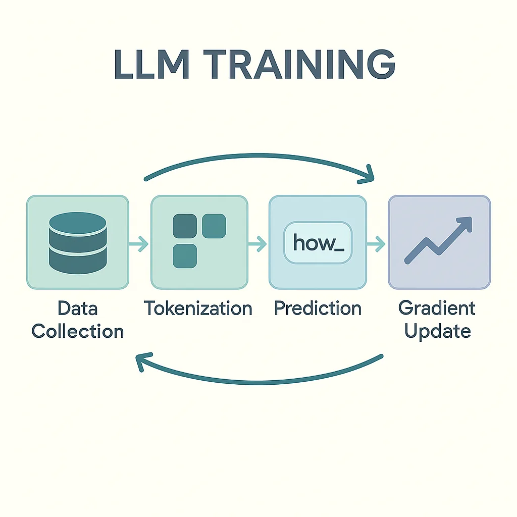 LLM 訓練流程 4 步驟示意圖